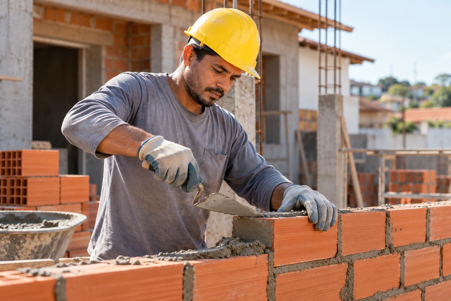 Pedreiro trabalhando na construção